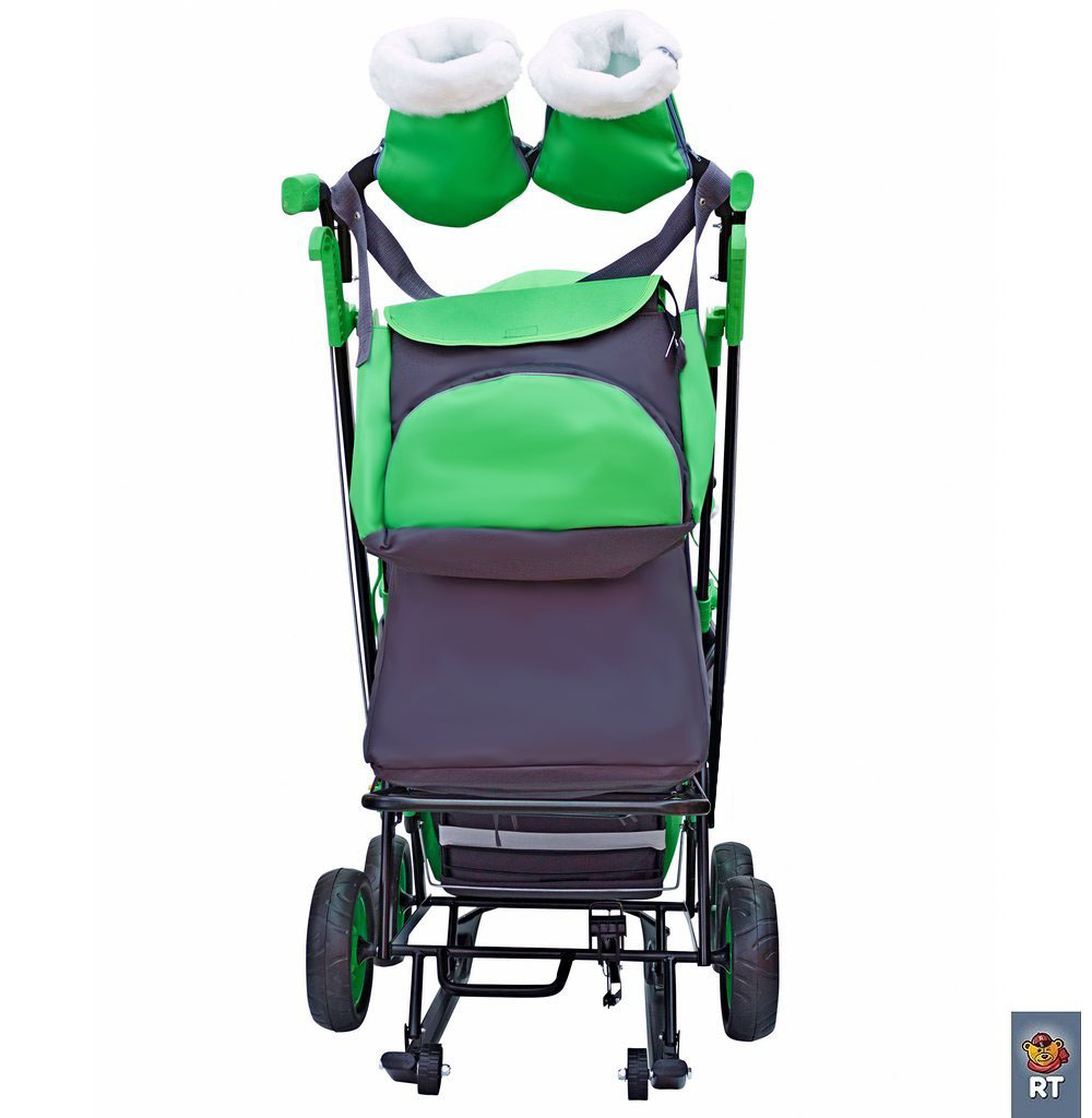 Санки-коляска Snow Galaxy City-2-1, дизайн - Серый Зайка на зелёном, на больших надувных колёсах, сумка и варежки  
